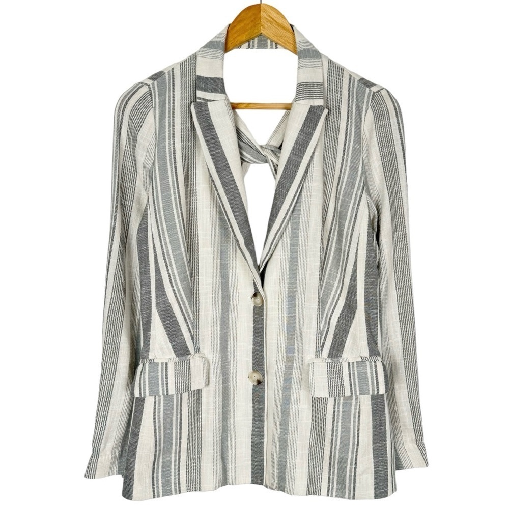 CURRENT AIR Los Angeles Open Twist Back Cotton Gray White Stripe Blazer‎ Small